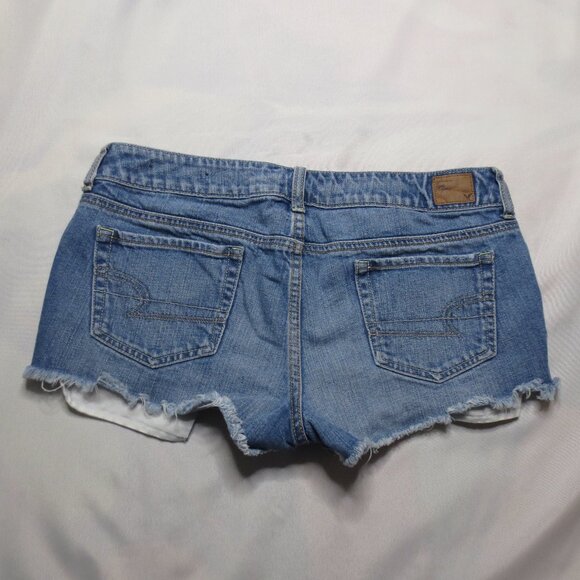 AMERICAN EAGLE womens SHORTS denim BLUE daisy duke MID RISE jean FRAYED SIZE 10 - Picture 9 of 9